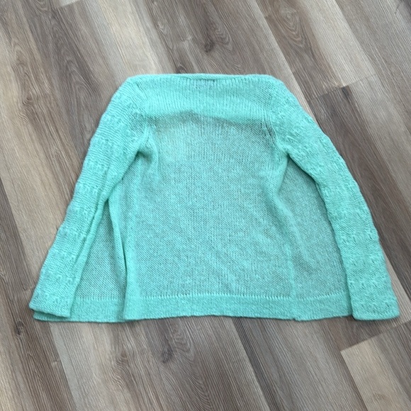 Wooden Ships Sea Foam Blue Green Open Wool Blend Crocheted Cardigan Small/Medium - Picture 6 of 7